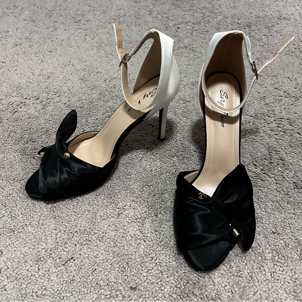 Black and White Ankle Strap Stiletto Heels